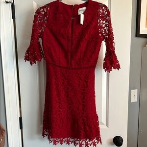 NWT BB Dakota RSVP Red Sheath Mini Dress with Bell Sleeves